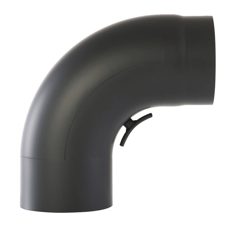 Kamino-Flam 90° Elbow Pipe Ø 150mm, Steel, Black, Lacquered, Modern Style, Single Wall Flue Elbow with Door EN 1856-2 Standard