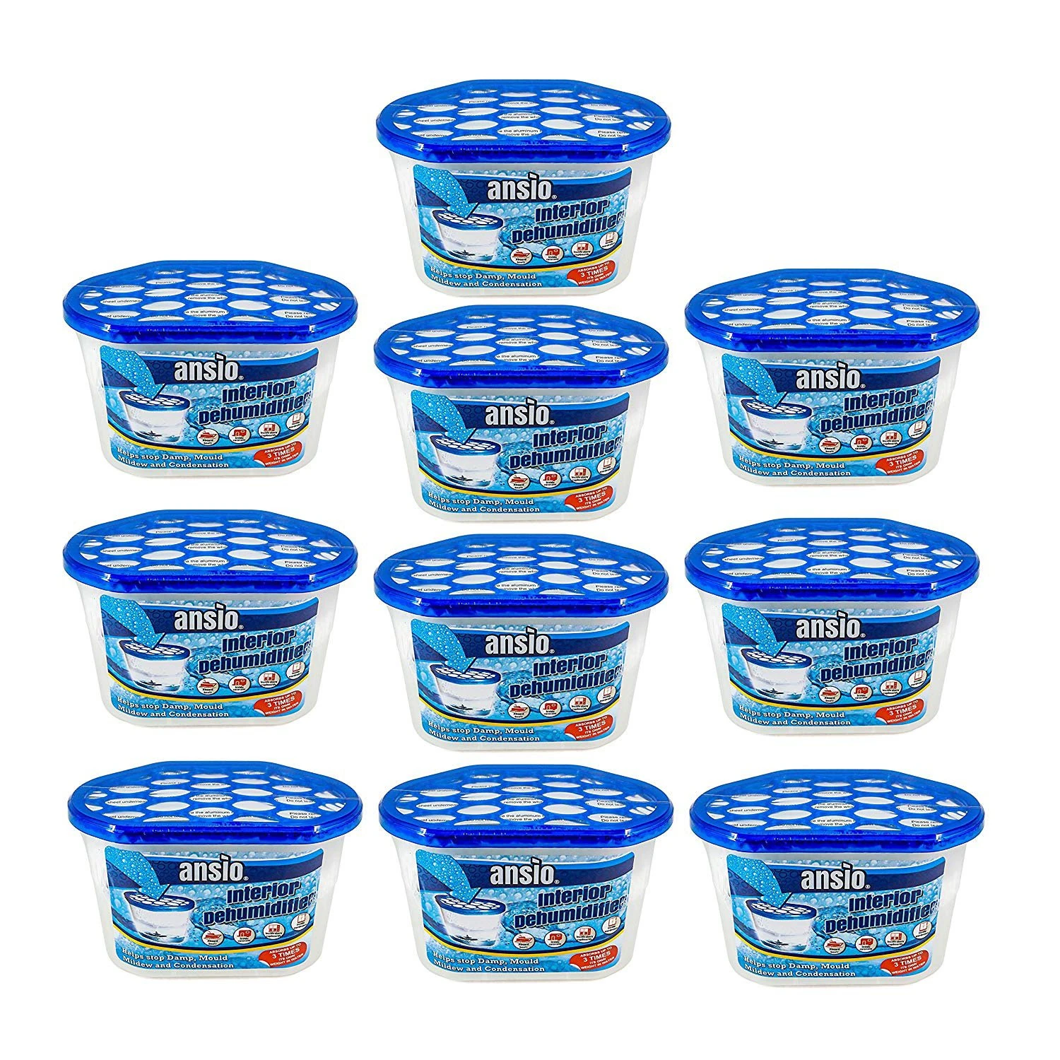 ANSIO Dehumidifier Disposable Pack of 10 Room Moisture Absorber Condensation Remover De Humidifiers for Damp, Mould in Home, Bathroom, Window, House, Kitchen, Wardrobe, Bedroom Interior Moisture Traps