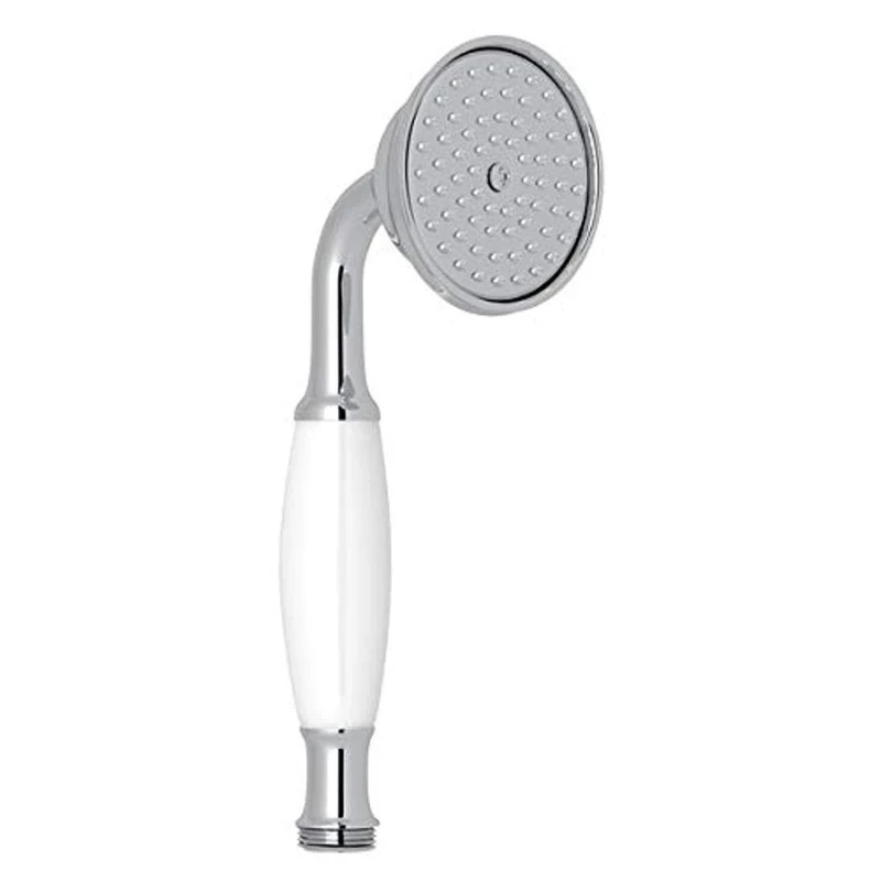 Rohl 1100/8EAPC Brass and White Resin Handle Single Function Straight Handshower with Easy Clean Anti-Cal Spray Pattern and Flow Restrictor, Polished Chrome - Image 1