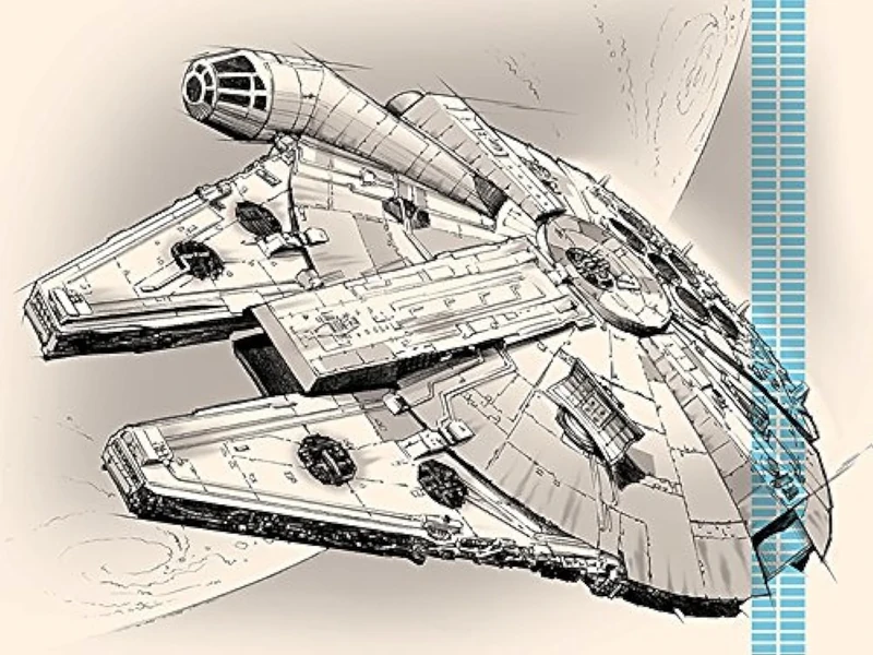 Star Wars The Force Awakens "Episode VII Millennium Falcon Pencil Art" Canvas Print, Cotton, Multi-Colour, 3.20 x 60.00 x 80.00 cm