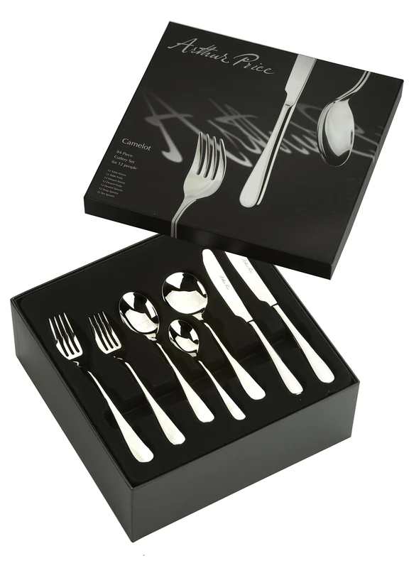 Arthur Price Camelot 84-Piece Stainless Steel 12 Person Boxed Set, Silver
