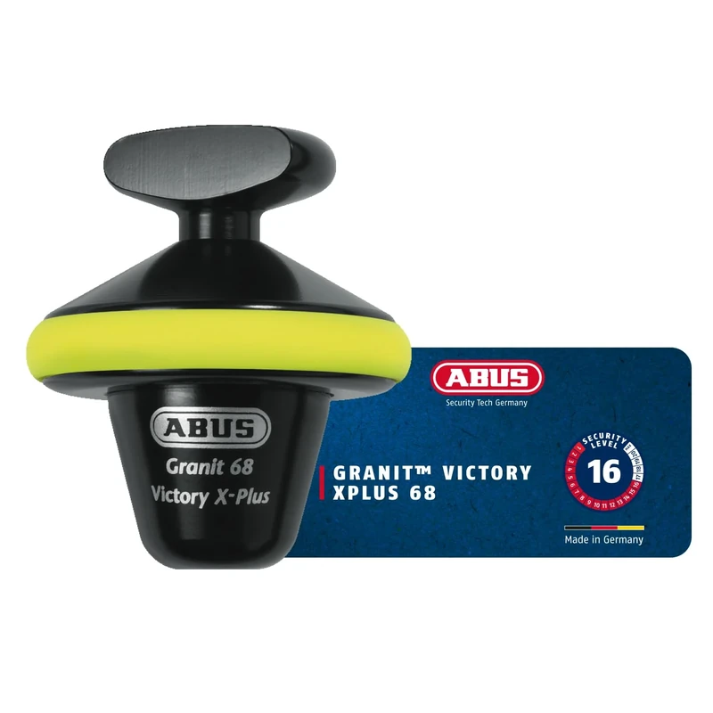 ABUS brake disc lock GRANIT™ Victory Xplus 68 half - motorbike lock with alarm - high security and reliable theft protection - also for e-scooters & mopeds - 14 mm locking bolt, yellow