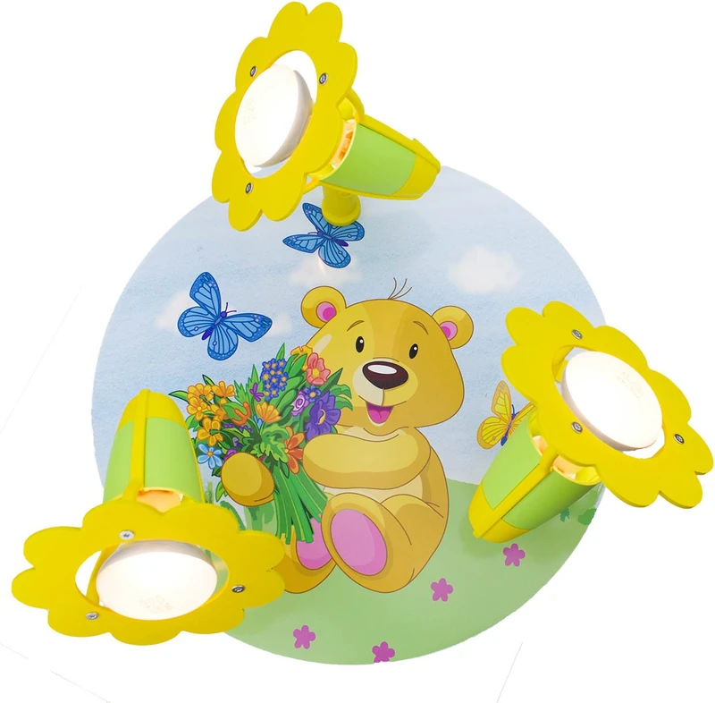 Elobra Teddy Bear Children's Lamp Ceiling Light for Children's Bedrooms) Light-Green/Yellow 131251 - Image 1