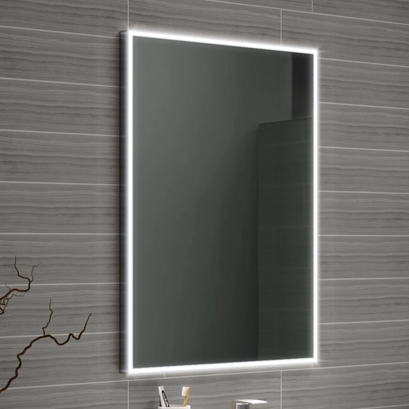 iBathUK Spectra Wall Mounted Rectangular LED Bathroom Mirror, Modern Frameless Motion Sensor Design with Integrated Demister and Copper-Free Silver Mirror in Silver Finish, 500 x 700mm