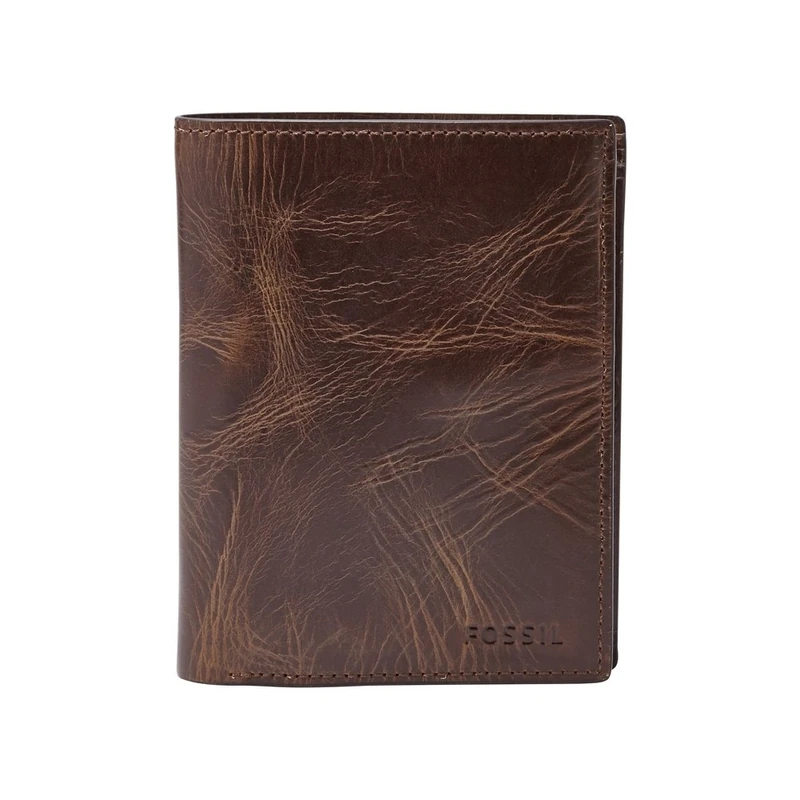 Fossil Wallet for Men Derrick, 100% Leather Bifold Dark brown 10 cm L x 2.5 cm W x 13 cm H ML3686201