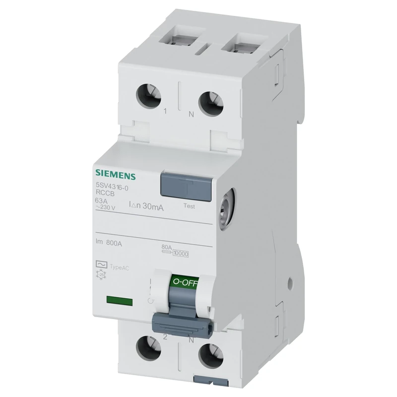 Siemens 5SV4316-0 RCCB, 2-Pole, Type AC, in: 63 A, 30 mA, Un AC: 230 V, White