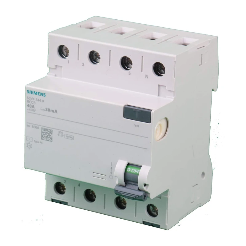 Siemens 5SV4344-0 RCCB, 4-pole, type AC, In: 40 A, 30 mA, Un AC: 400 V, White