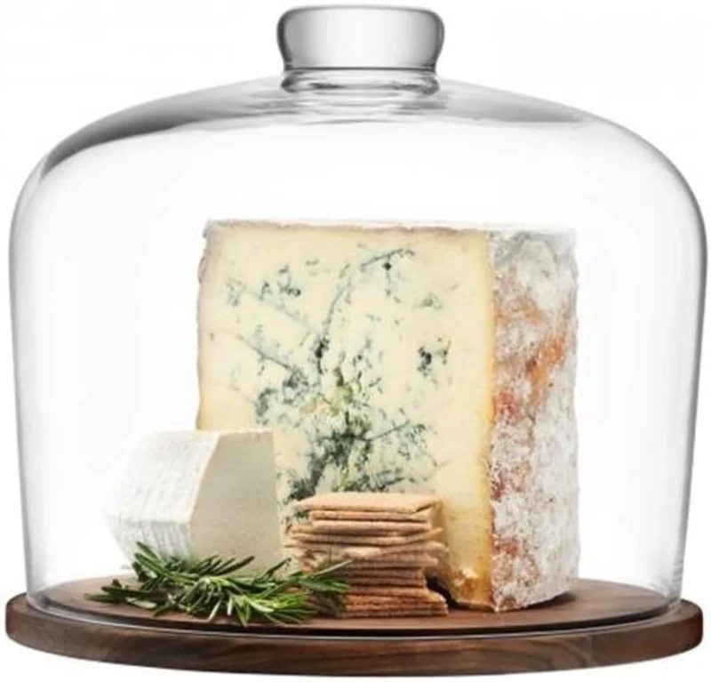 LSA International City Dome & Walnut Base Ø32cm Clear| 1 Unit | Mouthblown & Handmade Glass | Hand Planed Wood | CJ06