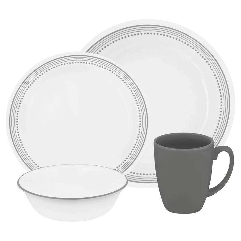 Corelle Vitrelle Glass Mystic Chip and Break Resistant Dinner Set, Set of 16, Grey