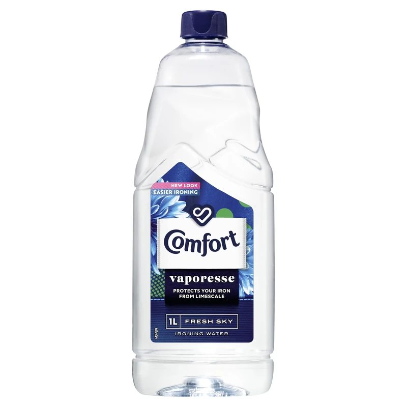 Comfort Vaporesse Fresh Sky Ironing Water prevents limescale and gives your laundry a fresh, uplifting fragrance and long-lasting freshness for easy ironing 1 L