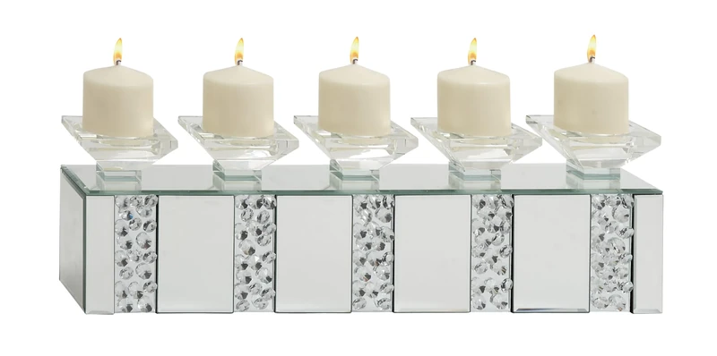 Deco 79 Glam Wood Rectangle Candle Holder, 24" x 5" x 7", Clear