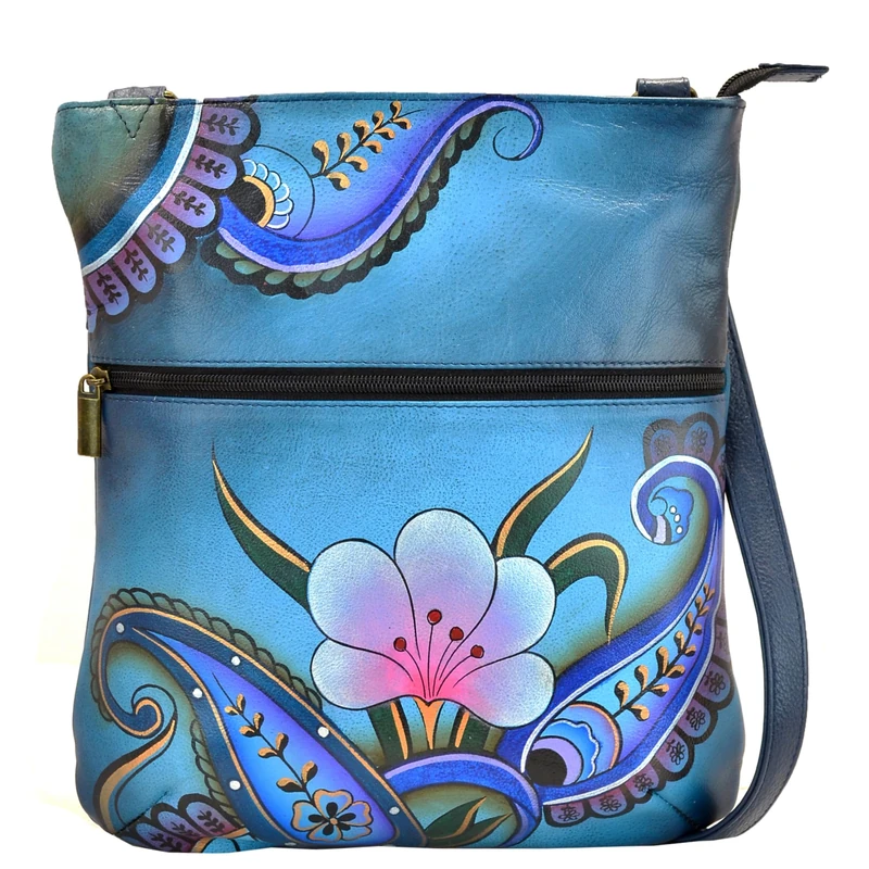 Anna by Anuschka Women's Women's Shoulder Slim Crossbody Bag Genuine Leather, Denim Paisley Floral, No Size US, Denim Paisley Floral, One Size