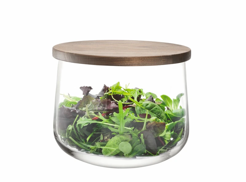 LSA International City Bowl & Walnut Lid Ø22cm Clear| 1 Unit | Mouthblown & Handmade Glass | Hand Planed Wood | CJ02