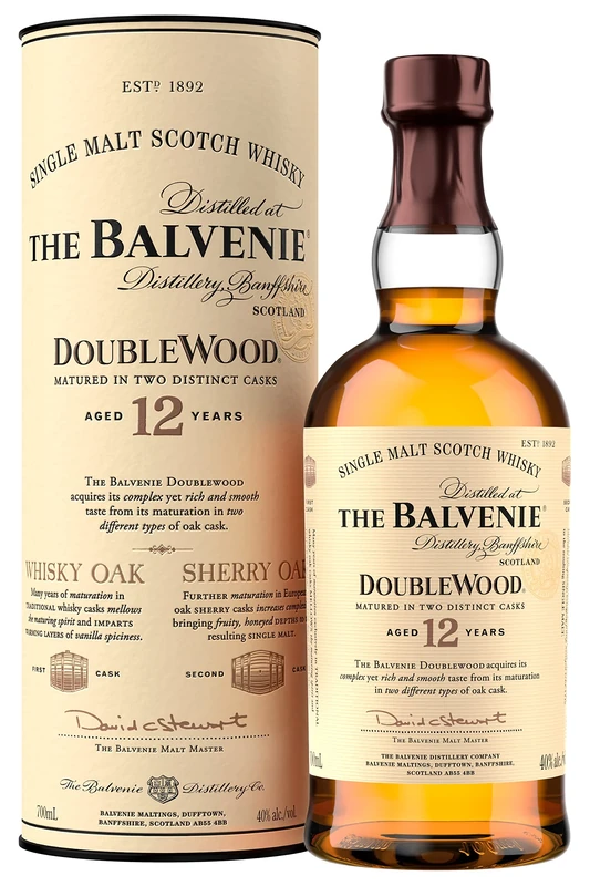 THE BALVENIE - DoubleWood 12 Year Old Single Malt Scotch Whisky - Matured In Two Distinctive Oak Cask - Complex, Yet Rich & Smooth - Vanilla Spiciness & Honeyed Depth - Award-Winning - 40% ABV - 70 cl