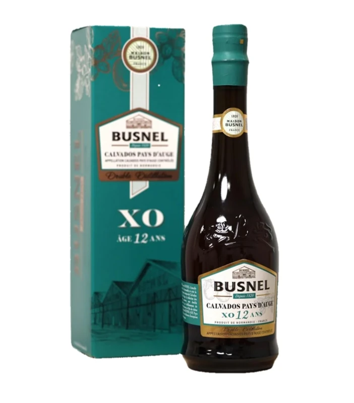 Busnel Calvados Pays d'Auge Réserve Prestige XO 12 Years Old, brandy produced from fermented apples using pot stills and matured for at least 12 years in the Normandy region of France