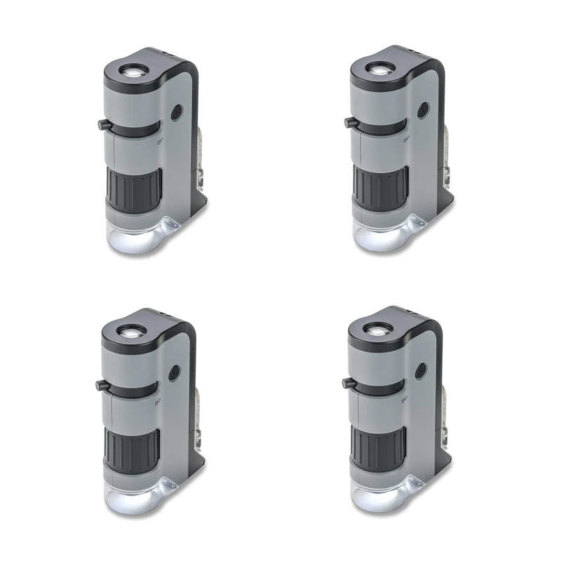 CARSON Unisex 100x-250x Carson MicroFlip 100x 250x LED and UV Lighted Pocket Microscope with Flip Down Slide Base Smartp, Grey, Set of 4 UK