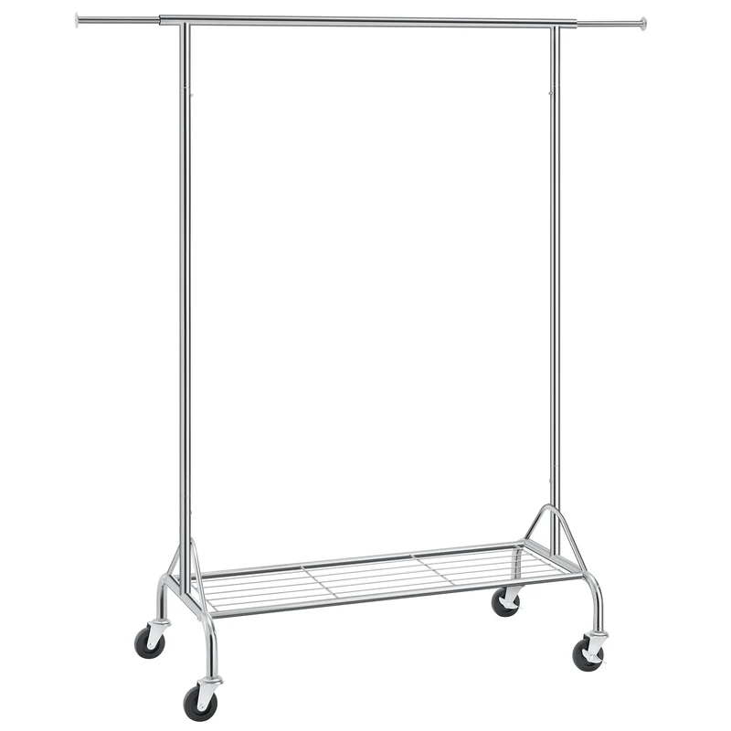 SONGMICS Heavy Duty Metal Clothes Rail with Shoes Shelf, maximum load of 50 kg, Chrome HSR02S
