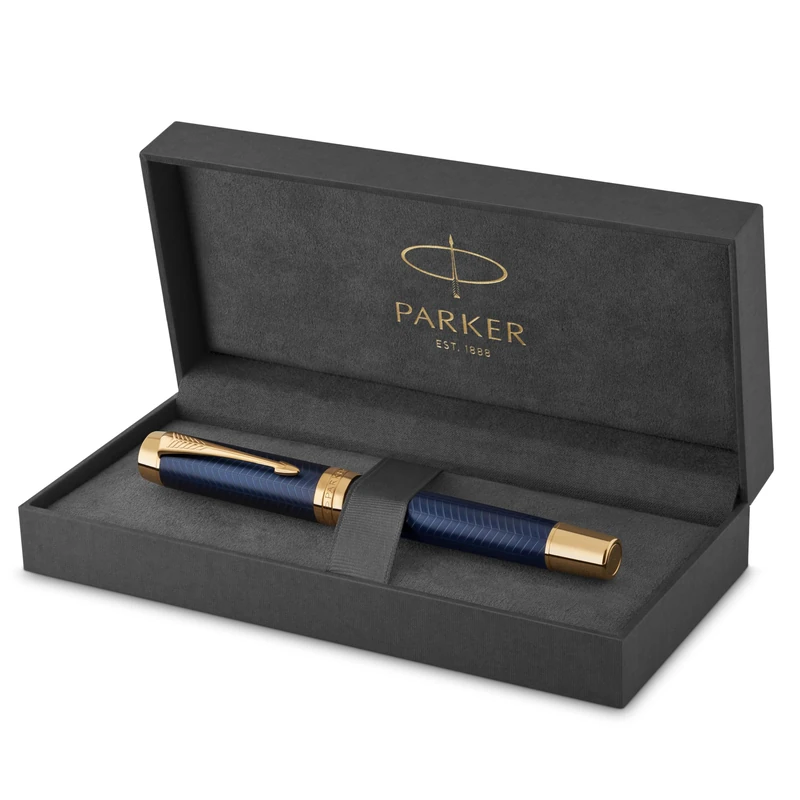 Parker Duofold Centennial Fountain Pen | Prestige Blue Chevron | Medium Solid Gold Nib | Black Ink and Convertor | Premium Gift Box