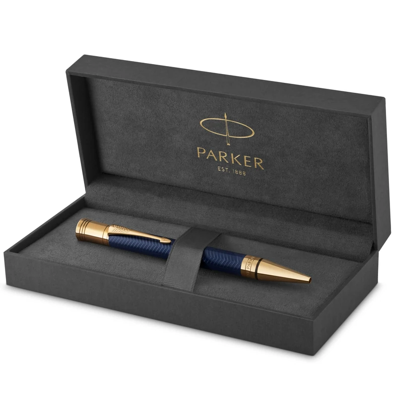 Parker Duofold Ballpoint Pen | Prestige Blue Chevron | Medium Point Black Ink Refill | Premium Gift Box