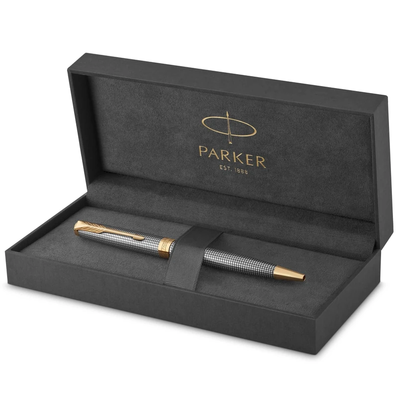 Parker Sonnet Ballpoint Pen | Chiselled Silver with Gold Trim | Medium Point Black Ink | Gift Box