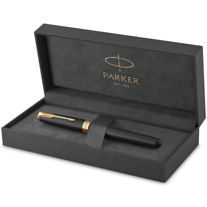 Parker Sonnet Fountain Pen | Matte Black Lacquer with Gold Trim | Medium Nib | Gift Box