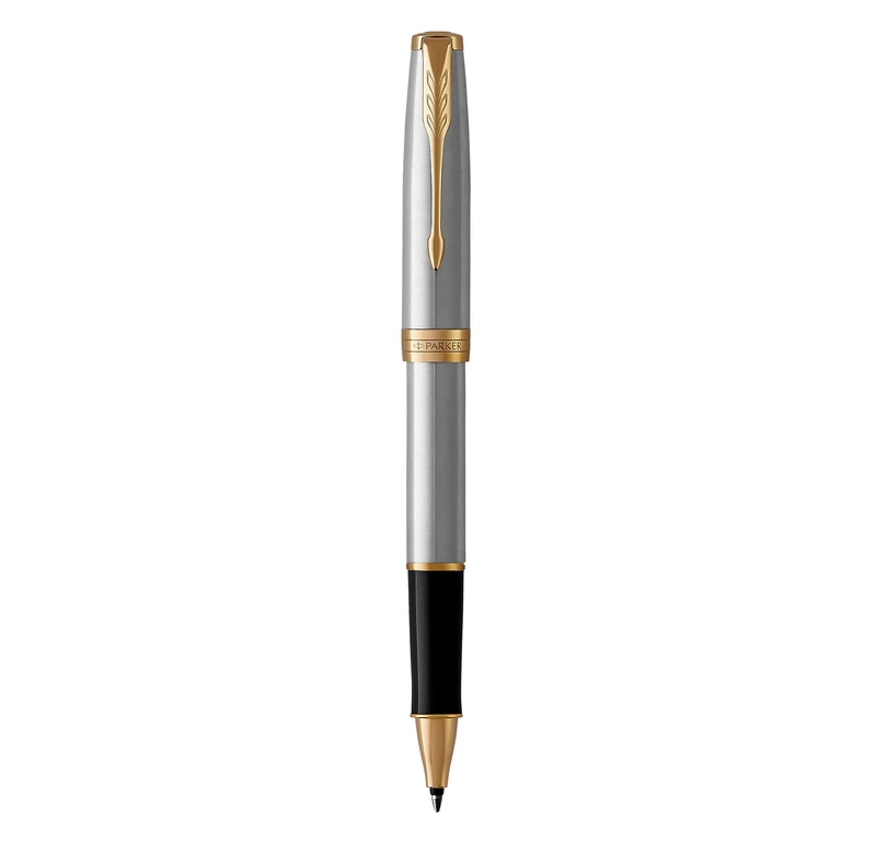 Parker Sonnet Rollerball Pen | Stainless Steel with Gold Trim | Fine Point Black Ink | Gift Box
