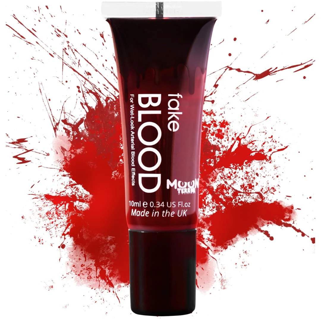 Fake Blood by Moon Terror (10ml) Special FX Halloween Makeup Washable Fake Blood Realistic Halloween Makeup for Face & Body, Special Effects Stage & Costume Prop for Scary Looks