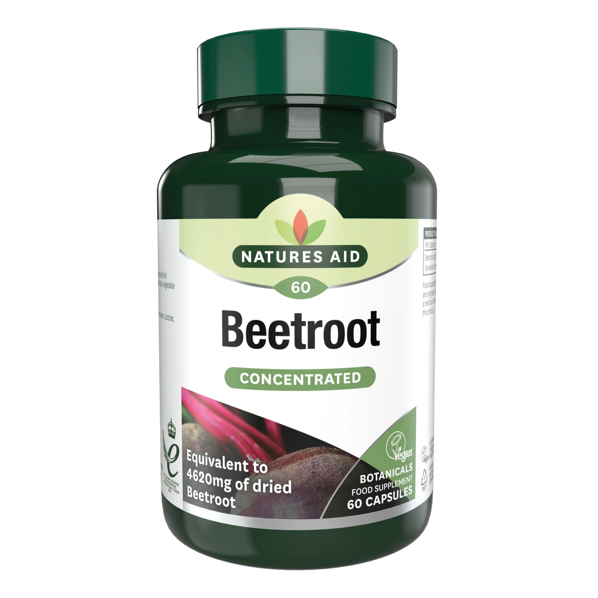 Natures Aid Beetroot 4620mg Supplement - Concentrated High Potency 9240mg Dried Root 1400mg Beetroot Extract - Supports Blood Pressure, Digestion and Detox - Non-GMO, Vegan, Gluten-Free - 60 Capsules