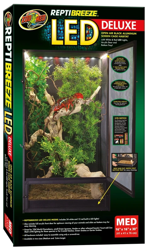 Zoo Med ReptiBreeze LED Deluxe Open Air Aluminum Screen Habitat, Medium 16 L x 16 W x 30 H