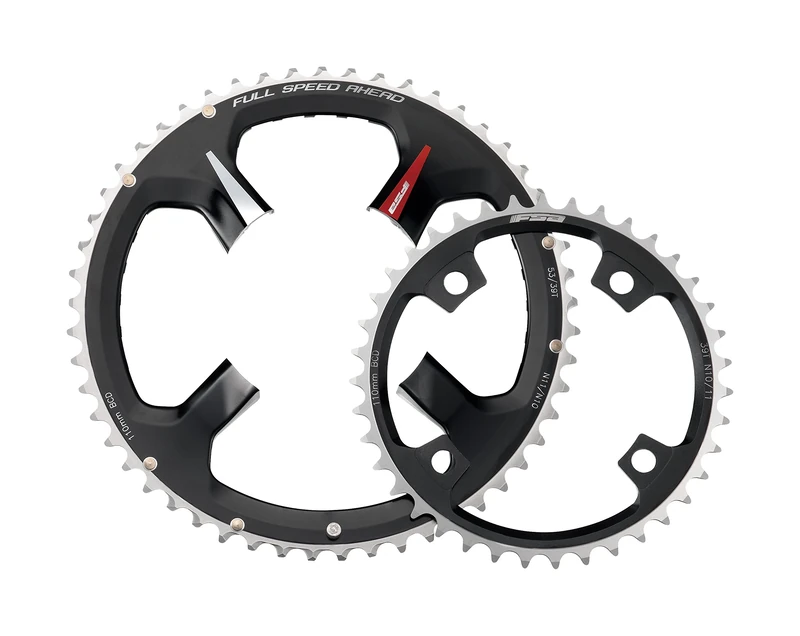 FSA K-Force ABS 2x11 5 Hole Road Chainring - Black/Grey Decal, 110 × 52T