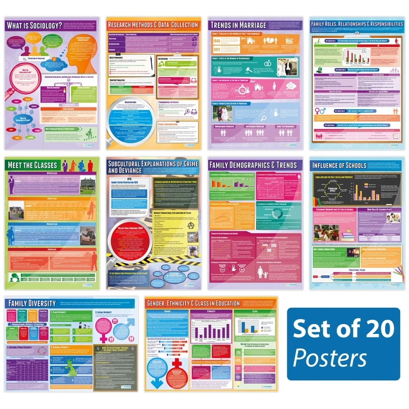 Daydream Education Sociology Classroom Posters - Set of 20 - Laminated - LARGE FORMAT - 850mm x 594mm (A1) - Sociology Classroom Decoration