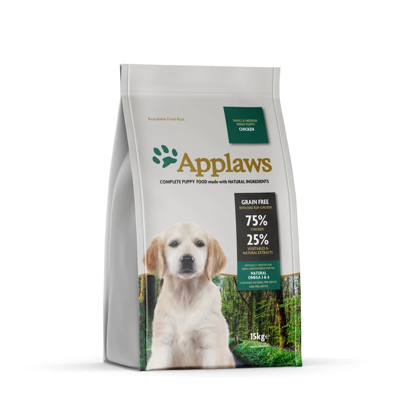 Applaws Complete and Grain Free Dry Puppy Dog Food 15kg Chicken for Small and Medium Puppy Breeds