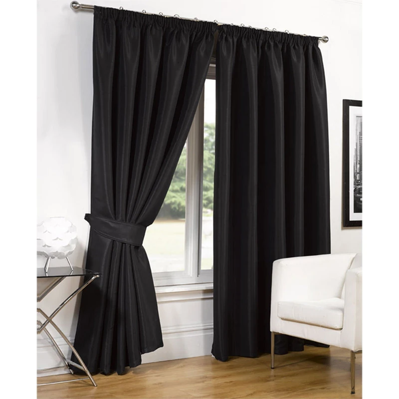 Just Contempo Blackout Pencil Pleat Curtains, Black, 90x90 inches