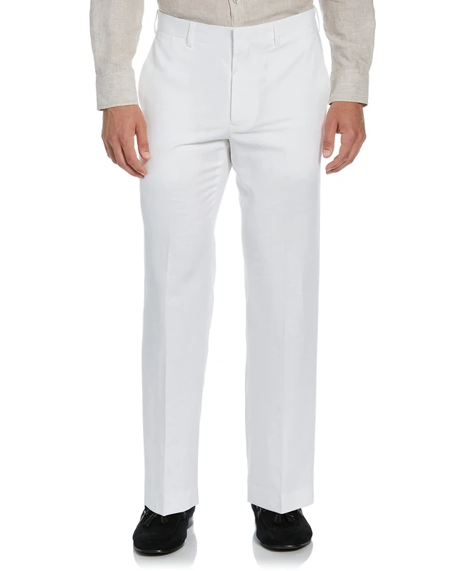 Cubavera Men's Flat Front Linen Blend Dress Pant Casual, Bright White, 38W x 34L