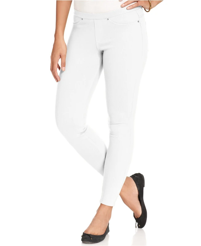 HUE Women's Solid Color Original Jeanz Denim Legging Hosiery, White, M