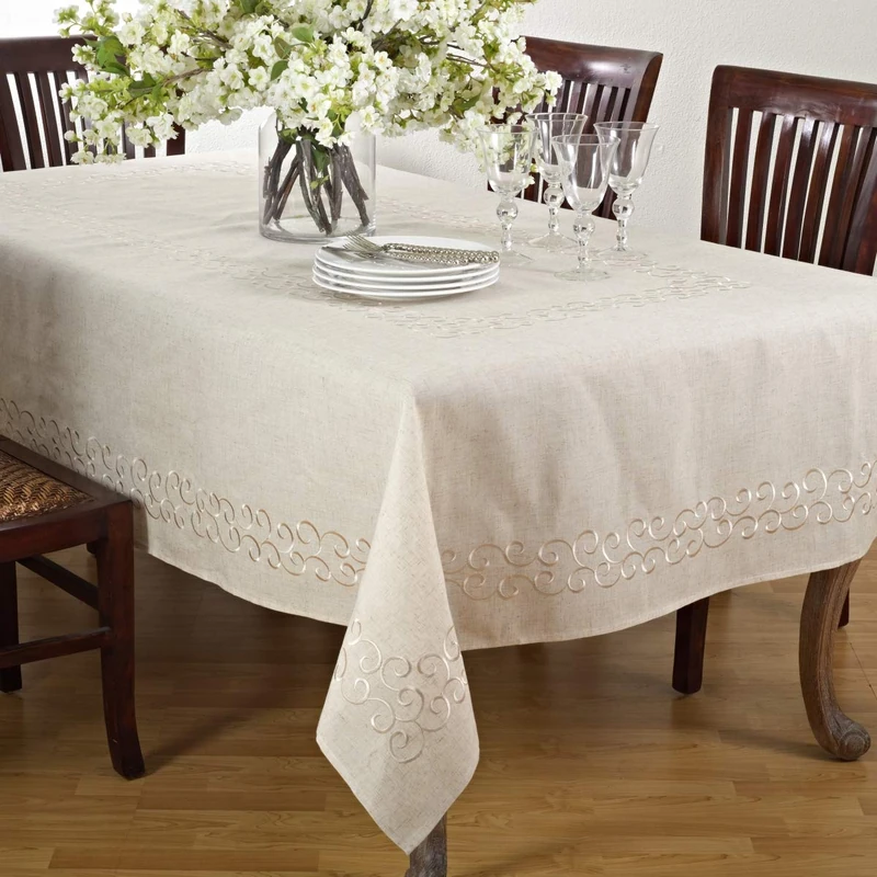SARO LIFESTYLE Swirling Collection Table linen, 67" x 160", Natural