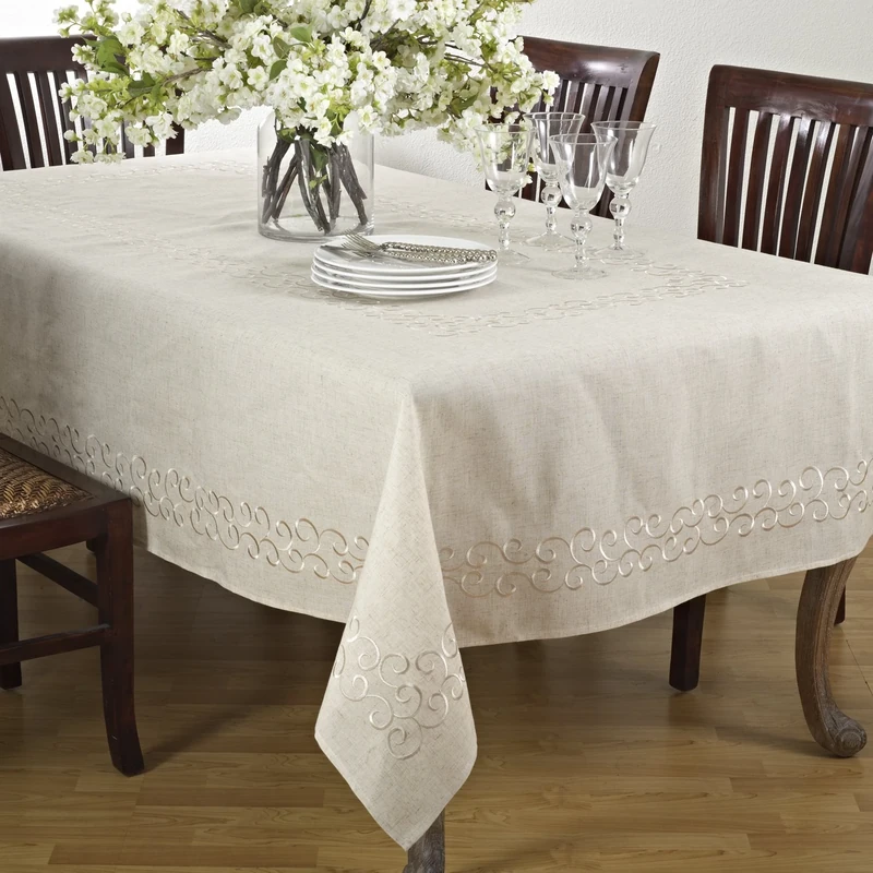 SARO LIFESTYLE Swirling Collection Table linen, 67" x 104", Natural
