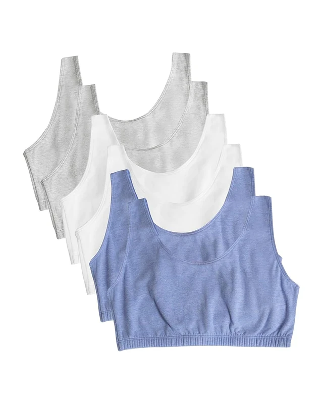 Fruit of the Loom Women's Built-Up Sports Bra Built-Up Tank Style Sports Bra, Pack of 6, Heather Gray/White/Heather Blue - 6 Pack, UK 18