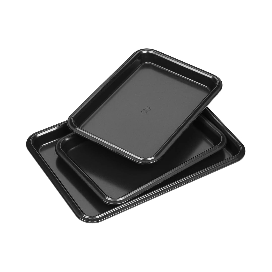 Tala Performance Baking Tray Set of 3, Professional Baking Trays for Oven Non Stick, Steel Oven Tray for Cooking & Roasting - 34.5x24.3x2.1 cm Tray & 26.6x19.3x2.1 cm Trays