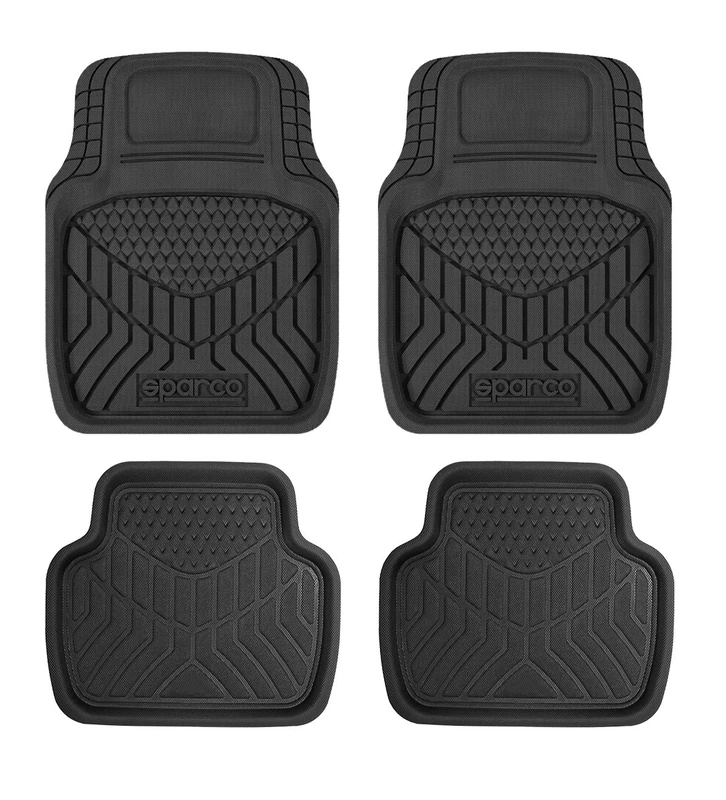 Set 4 Piece universal Black carpet 3D (3-layer) PVC. Shapeable.