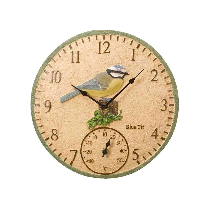 Blue Tit Wall Clock and Thermometer by Smart Garden