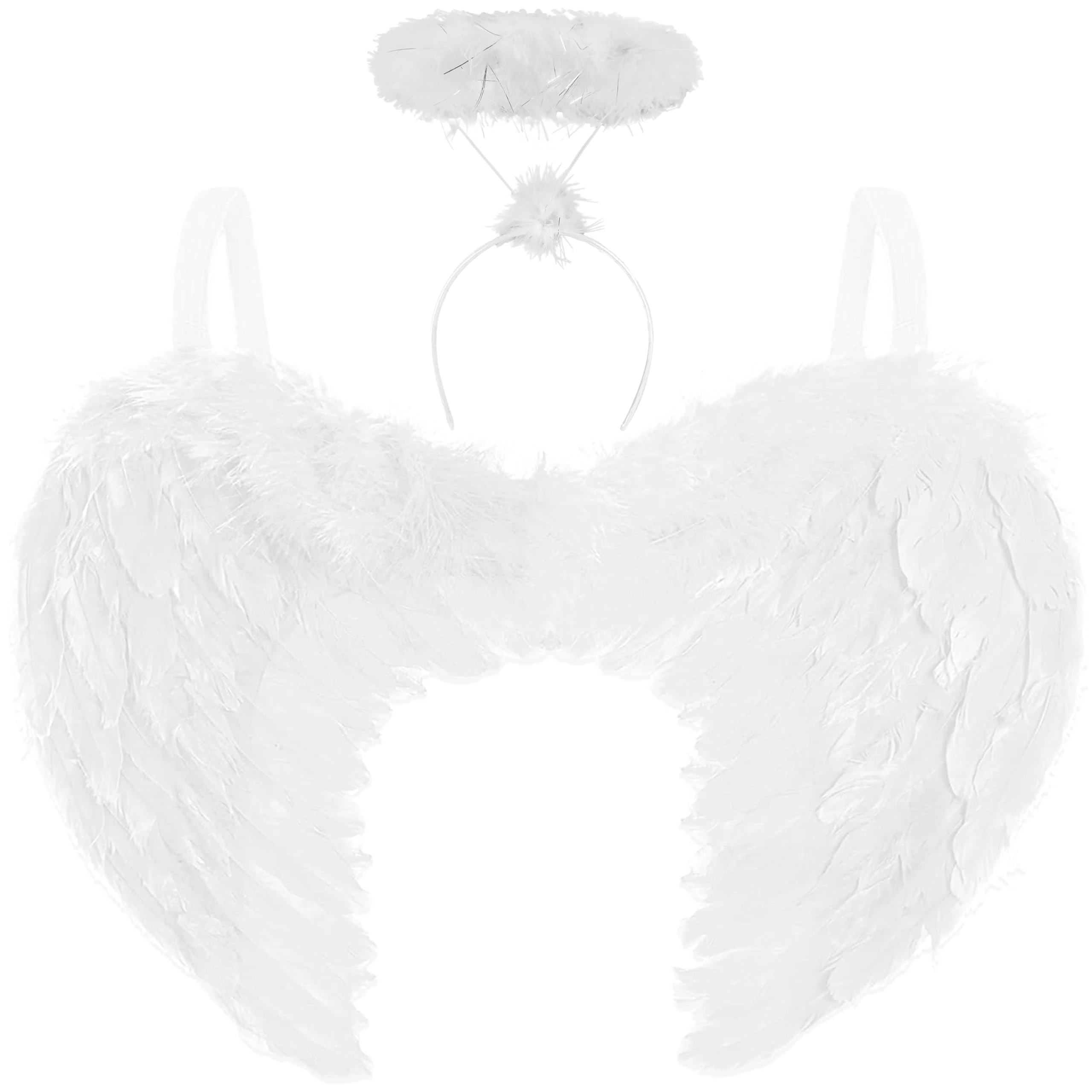 White Angel Wings and Halo Womens Halloween Costumes - Adult Angel Costume Women Fancy Dress - White Feather Wings and Halo Headband for Kids Christmas Fairy Fancy Dress Accessories