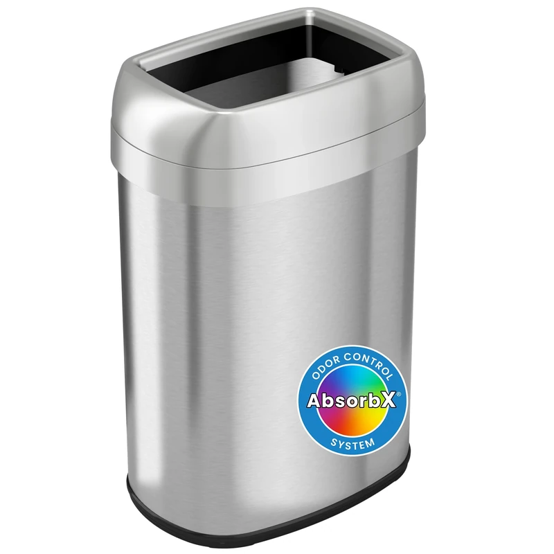 iTouchless 13 Gallon Dual-Deodorizer Oval Open Top Trash Can, Commercial Grade Stainless Steel, 49 Liter, 12-Inch Opening Garbage Can