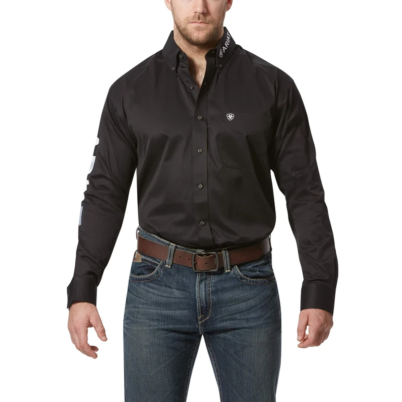 ARIAT Men's Team Logo Twill Classic Fit Shirt, Black/White, XXL