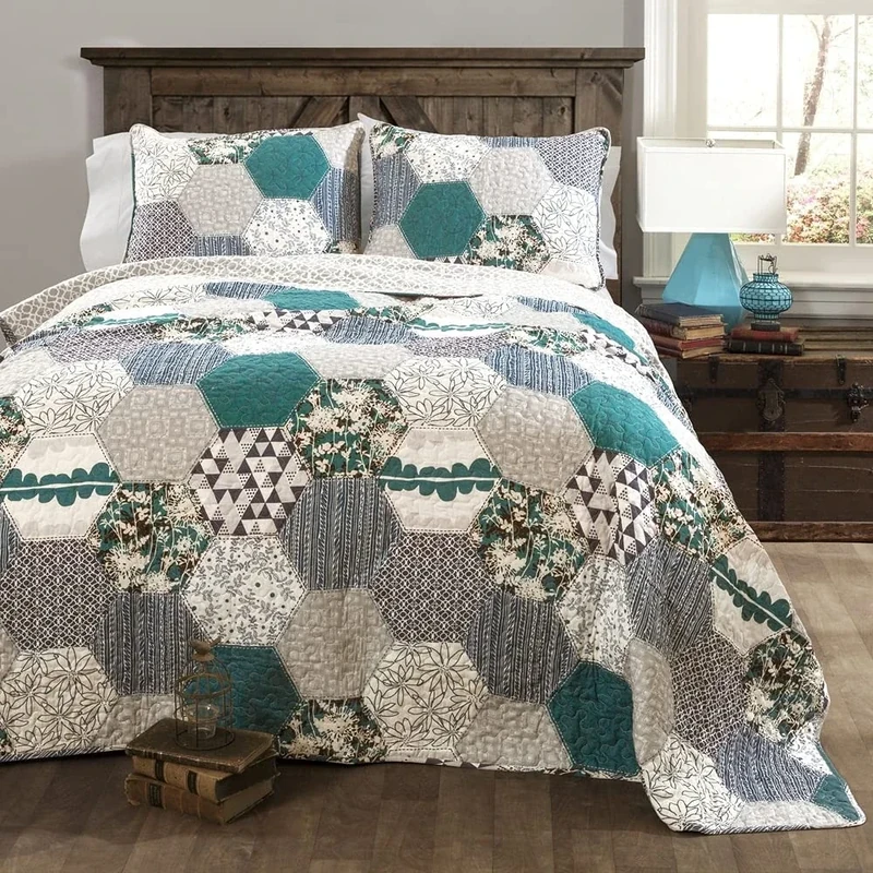 Lush Decor Briley 3 Piece Quilt Set, Turquoise, King