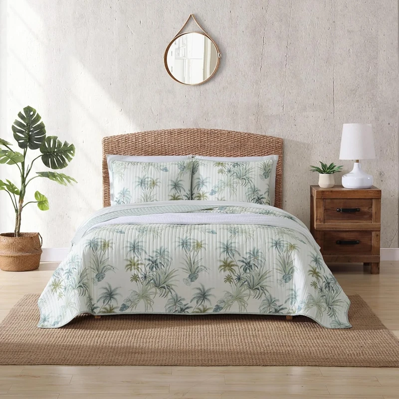 Tommy Bahama - King Quilt, Cotton Reversible Bedding, Pre-Washed for Added Softness (Serenity Palm Blue, King)