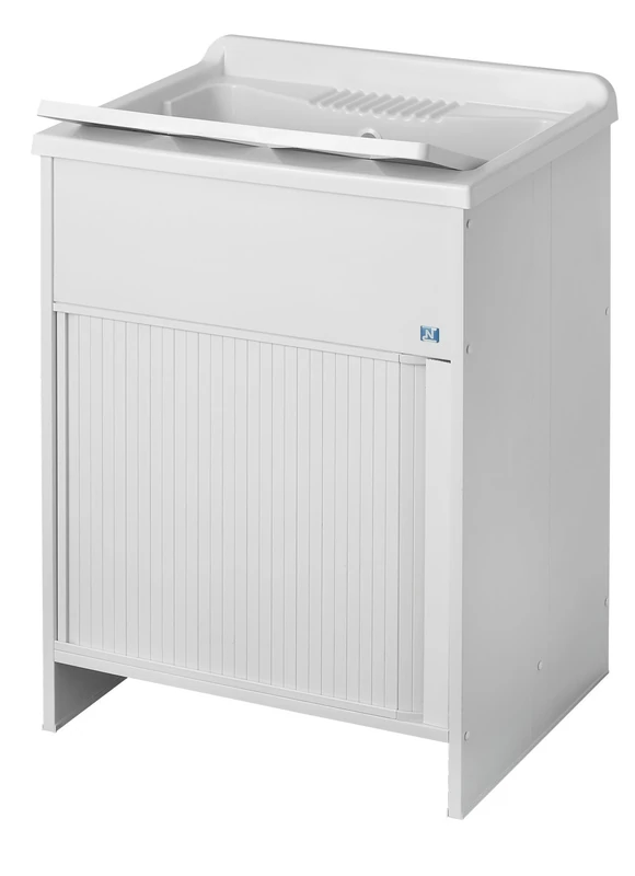 Negrari 4002K Wash Basin with Shutter-Style Door, PVC, White, 60 x 50 x 85 cm