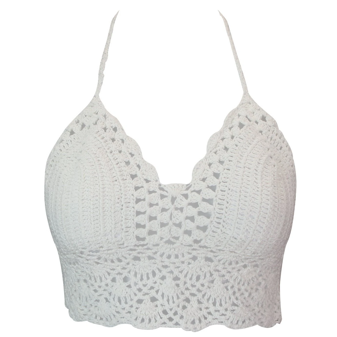 OUKIN Camisole Bra Crochet Unpadded Bustier Knitted Beach Bikini Halter Cami Tank Top Vest White