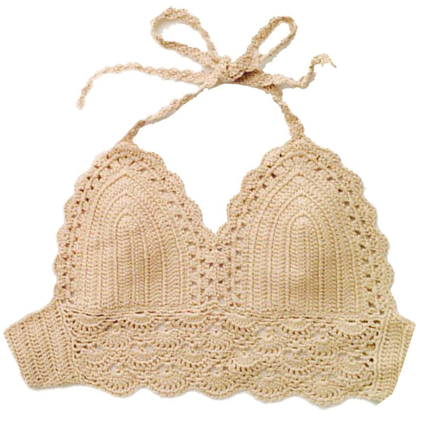 OUKIN Camisole Bra Crochet Unpadded Bustier Knitted Beach Bikini Halter Cami Tank Top Vest Khaki