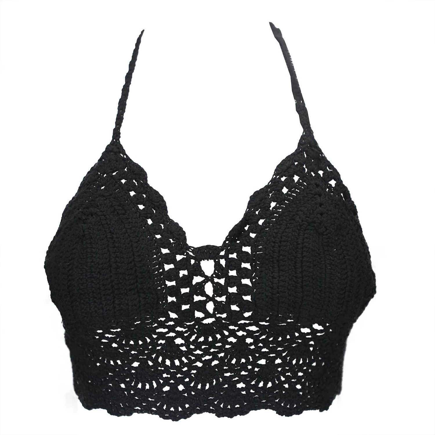 OUKIN Camisole Bra Crochet Unpadded Bustier Knitted Beach Bikini Halter Cami Tank Top Vest Black